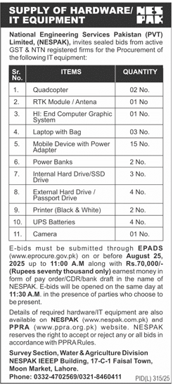 NES PAK Lahore Tender Notice